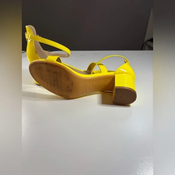 Yellow Chunky Block Heel Sandals (Open Toe Ankle Strap) - Picture 6 of 9